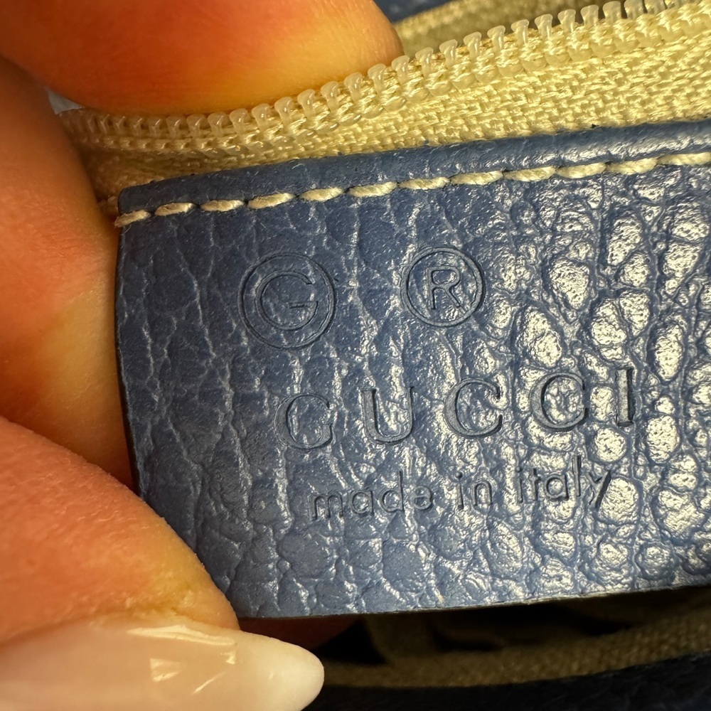 Gucci GG Interlocking Navy Leather Satchel with Gold Chain Made in Italy - Picture 11 of 15